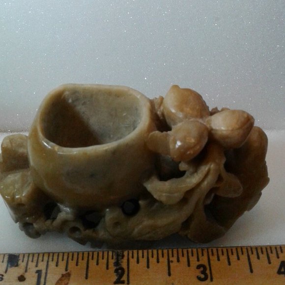 VINTAGE BRUSH POT ORIENTAL SOAPSTONE SCULPTURE - Picture 7 of 7